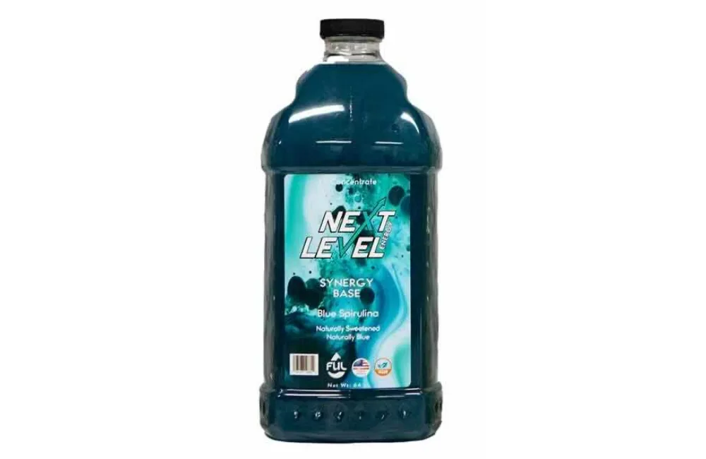 A bottle of Next Level Energy Synergy Base on a white background.