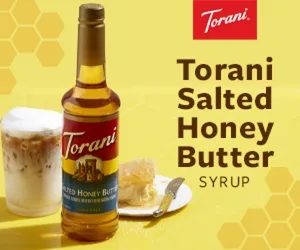 Torani Salted Honey Butter Syrup banner ad.