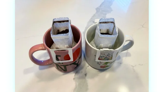 Copper Cow's pourover set up in mugs.