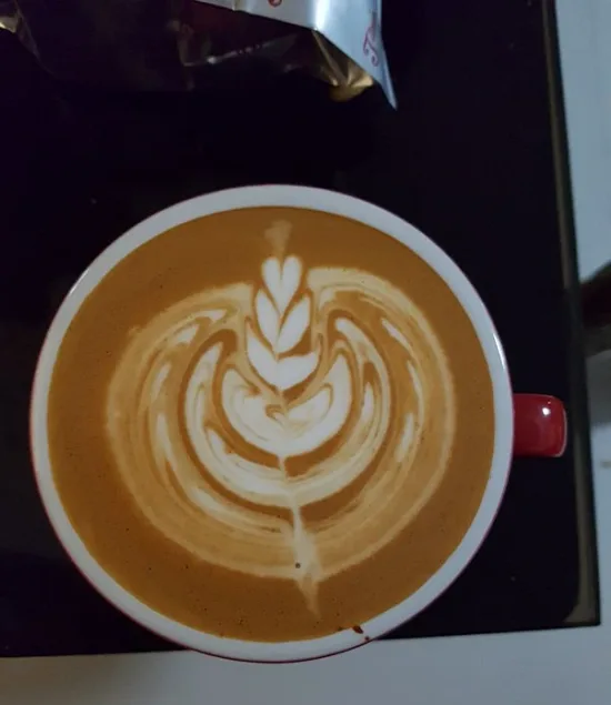 Smooth latte art made with NanoFoamer PRO GEN-2 microfoam.