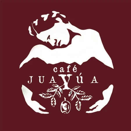 Café Juayúa design of a woman holding a coffee branch in her arms.