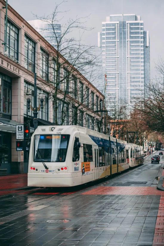 A commuter train in Portland Oregon.